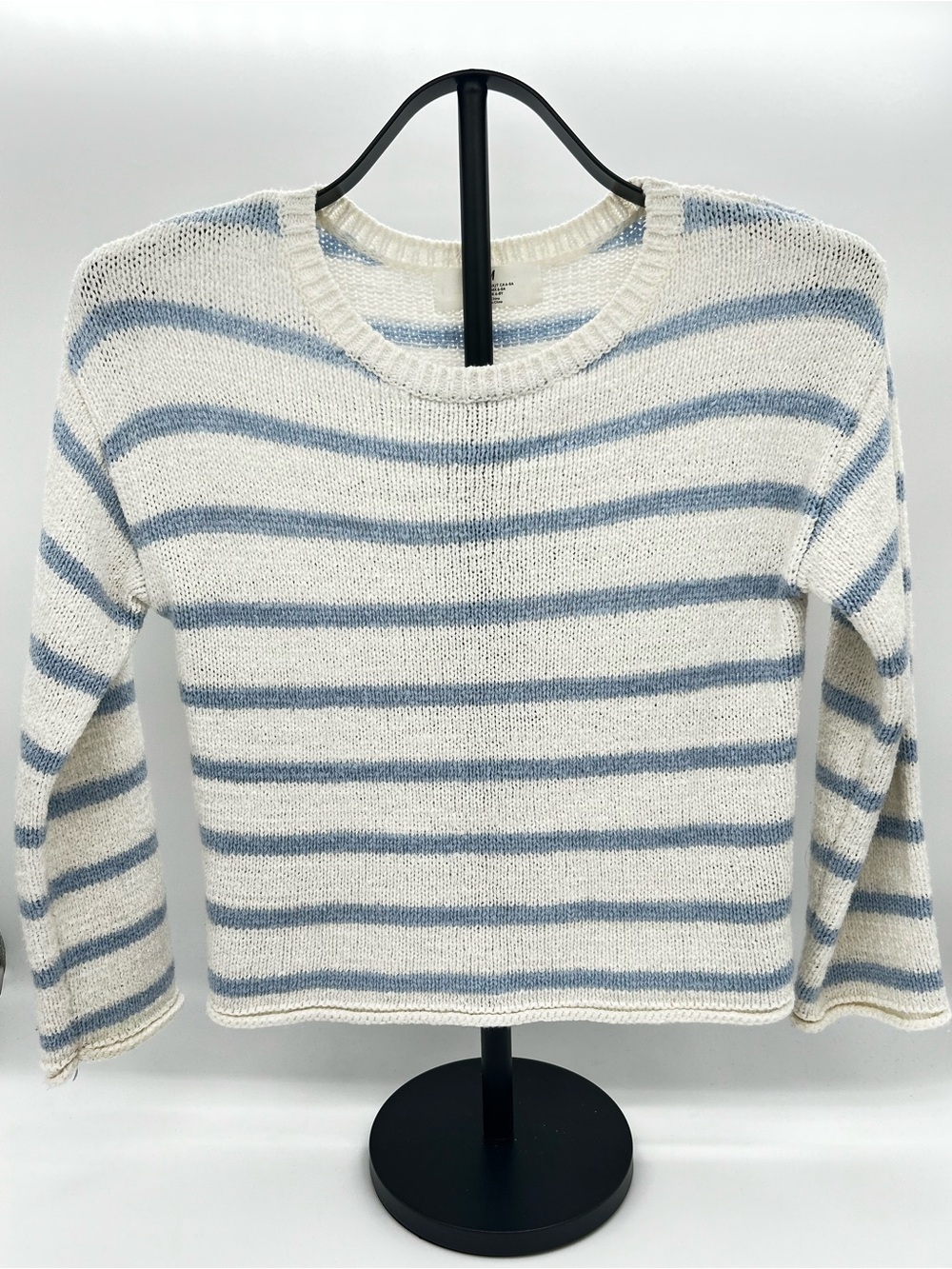 H&M Cream and Pale Blue Striped Crewneck Sweater Size 6X/7